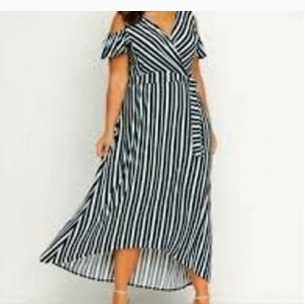 Lane Bryant Cold Shoulder Striped Maxi Dress